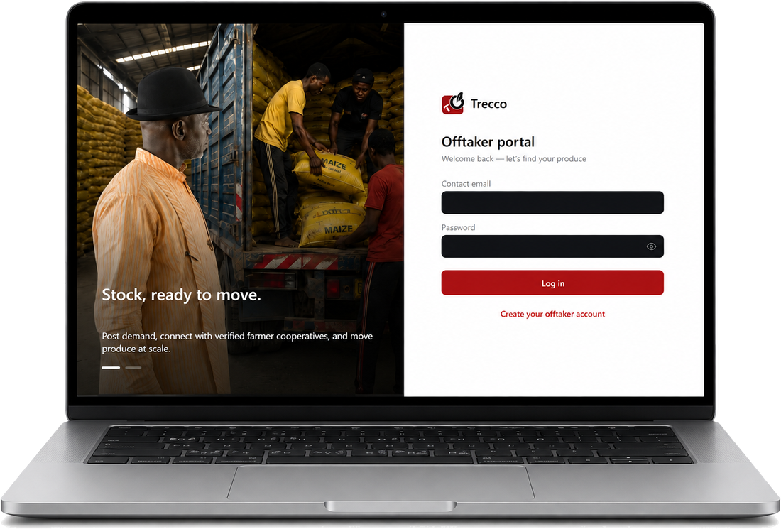 The Trecco offtaker portal open on a laptop
